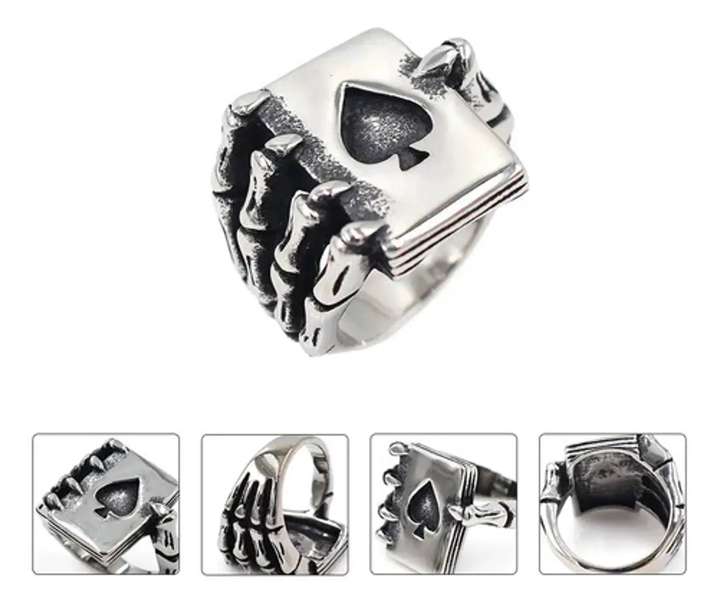 Anillo Acero Inoxidable Mano Craneo Biker As Corazón Hombre 2