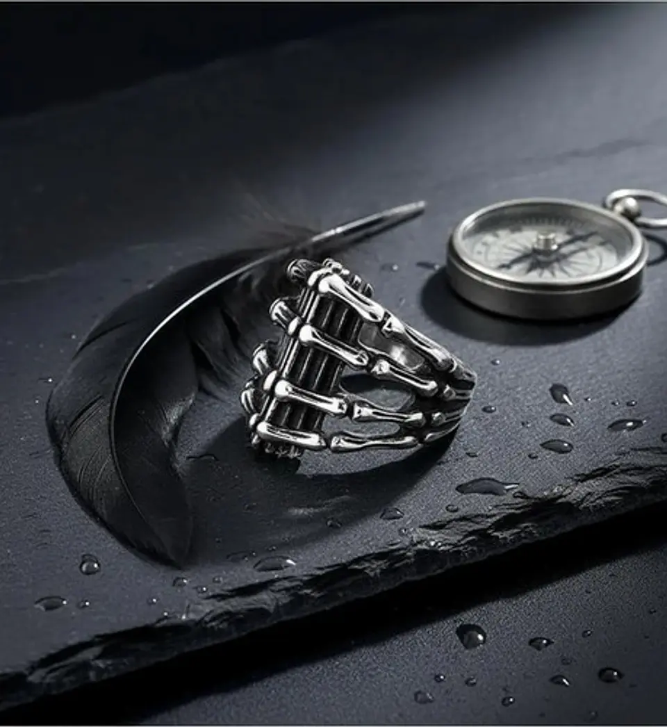 Anillo Acero Inoxidable Mano Craneo Biker As Corazón Hombre 8