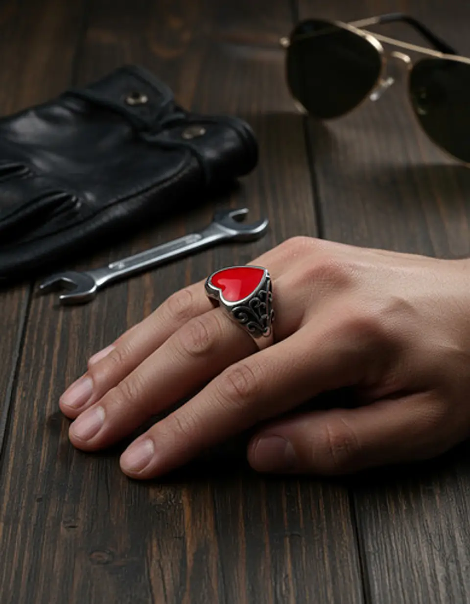 Anillo Acero Inoxidable Mano Craneo Biker As Corazón Hombre 14