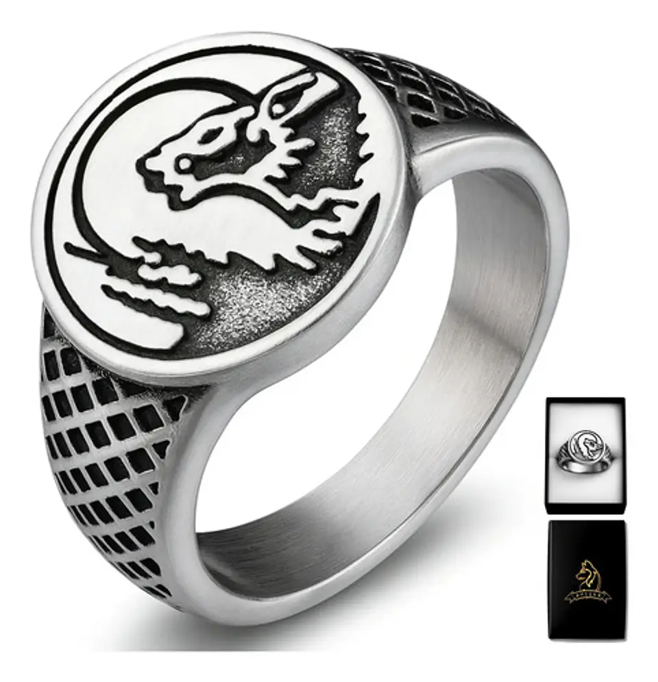 Anillo Para Hombre Acero Inoxidable Color Plata Lobo Vikingo 1