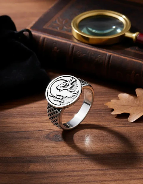 Anillo Para Hombre Acero Inoxidable Color Plata Lobo Vikingo
