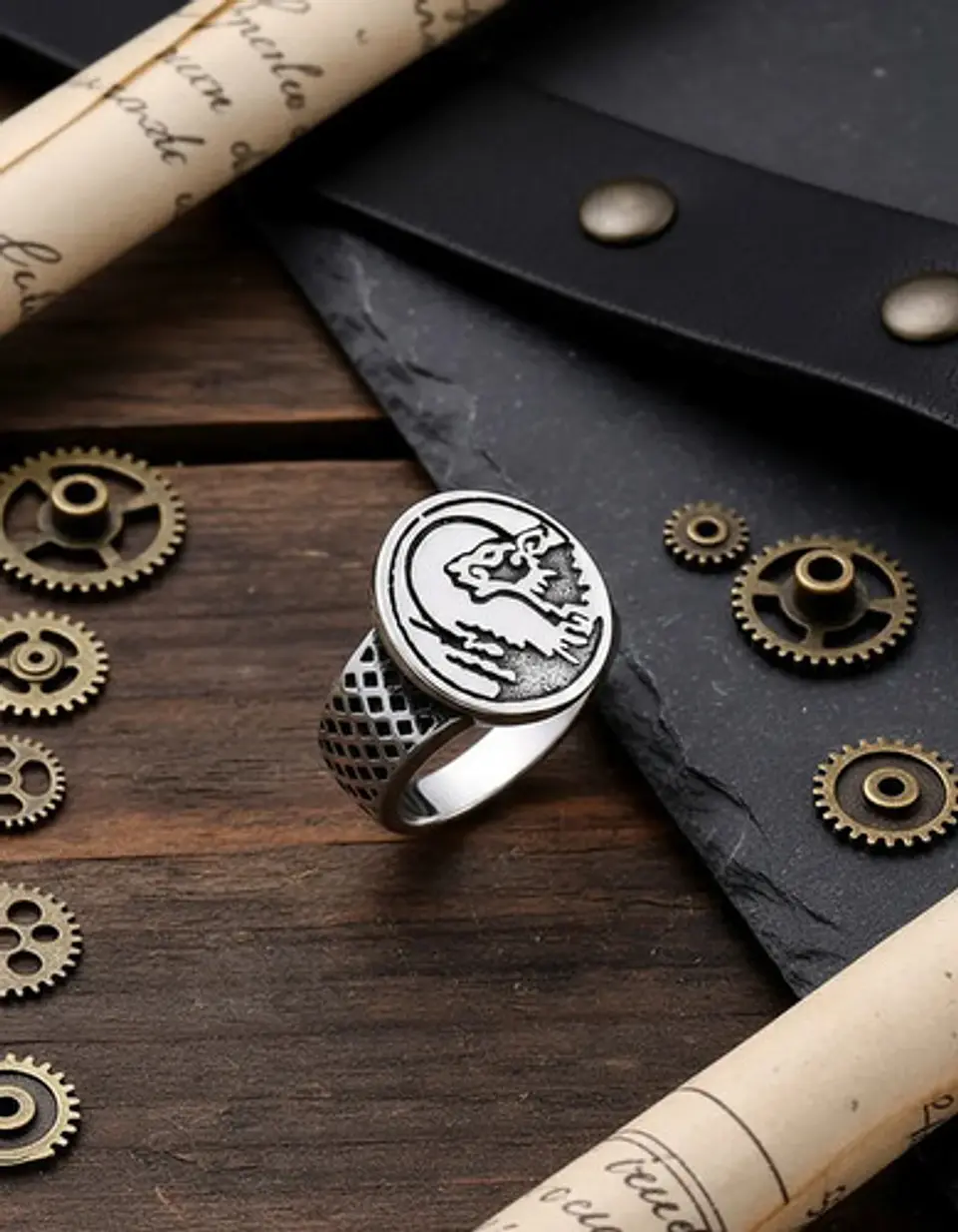 Anillo Para Hombre Acero Inoxidable Color Plata Lobo Vikingo 4