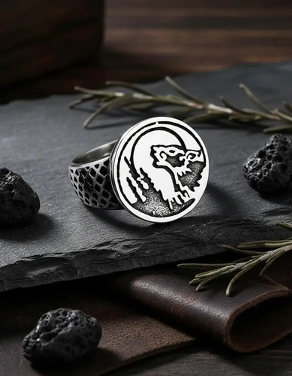 Anillo Para Hombre Acero Inoxidable Color Plata Lobo Vikingo 5