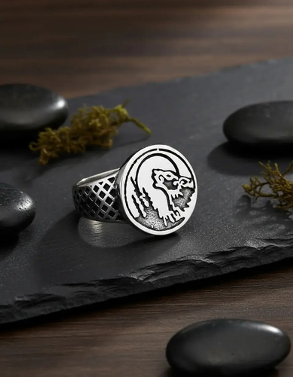 Anillo Para Hombre Acero Inoxidable Color Plata Lobo Vikingo 7