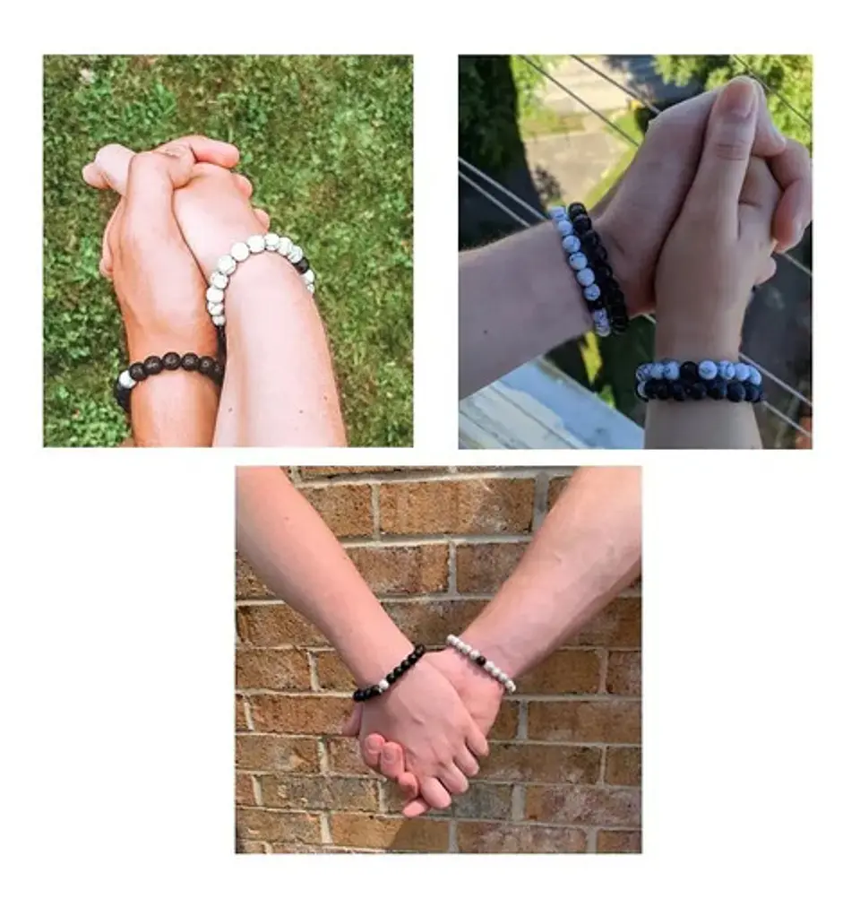 Pulsera Manilla Piedras Naturales Pareja Novios Hombre Mujer 3