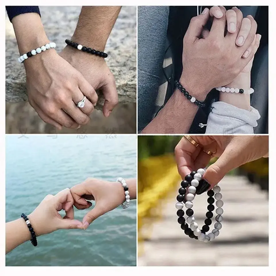 Pulsera Manilla Piedras Naturales Pareja Novios Hombre Mujer 4