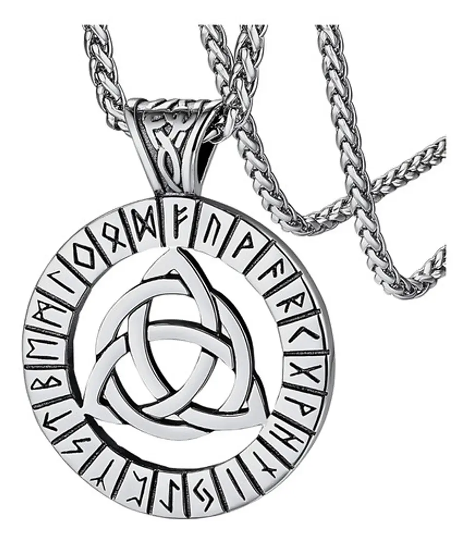 Collar Acero Inoxidable Color Plata Vikingo Amuleto Hombre 10