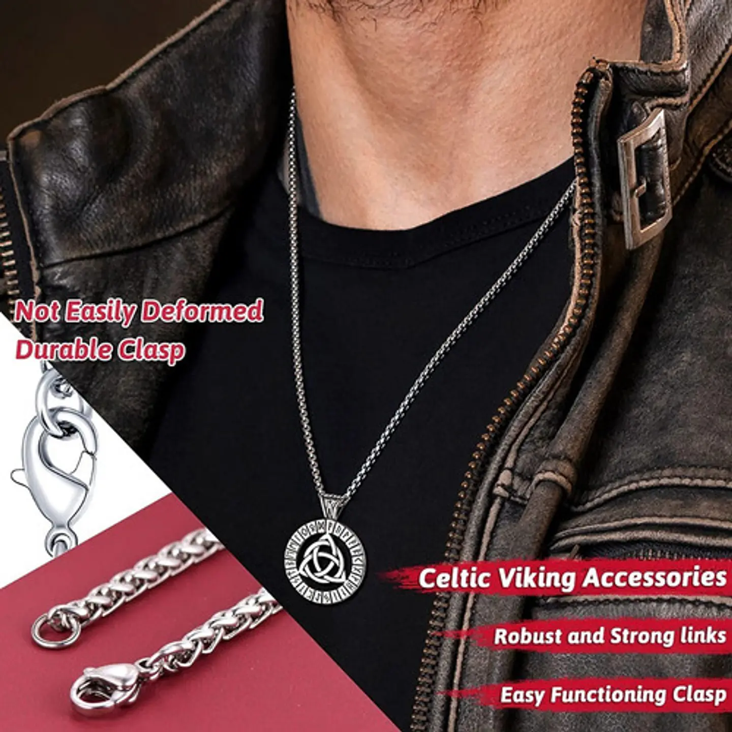 Collar Acero Inoxidable Color Plata Vikingo Amuleto Hombre 17