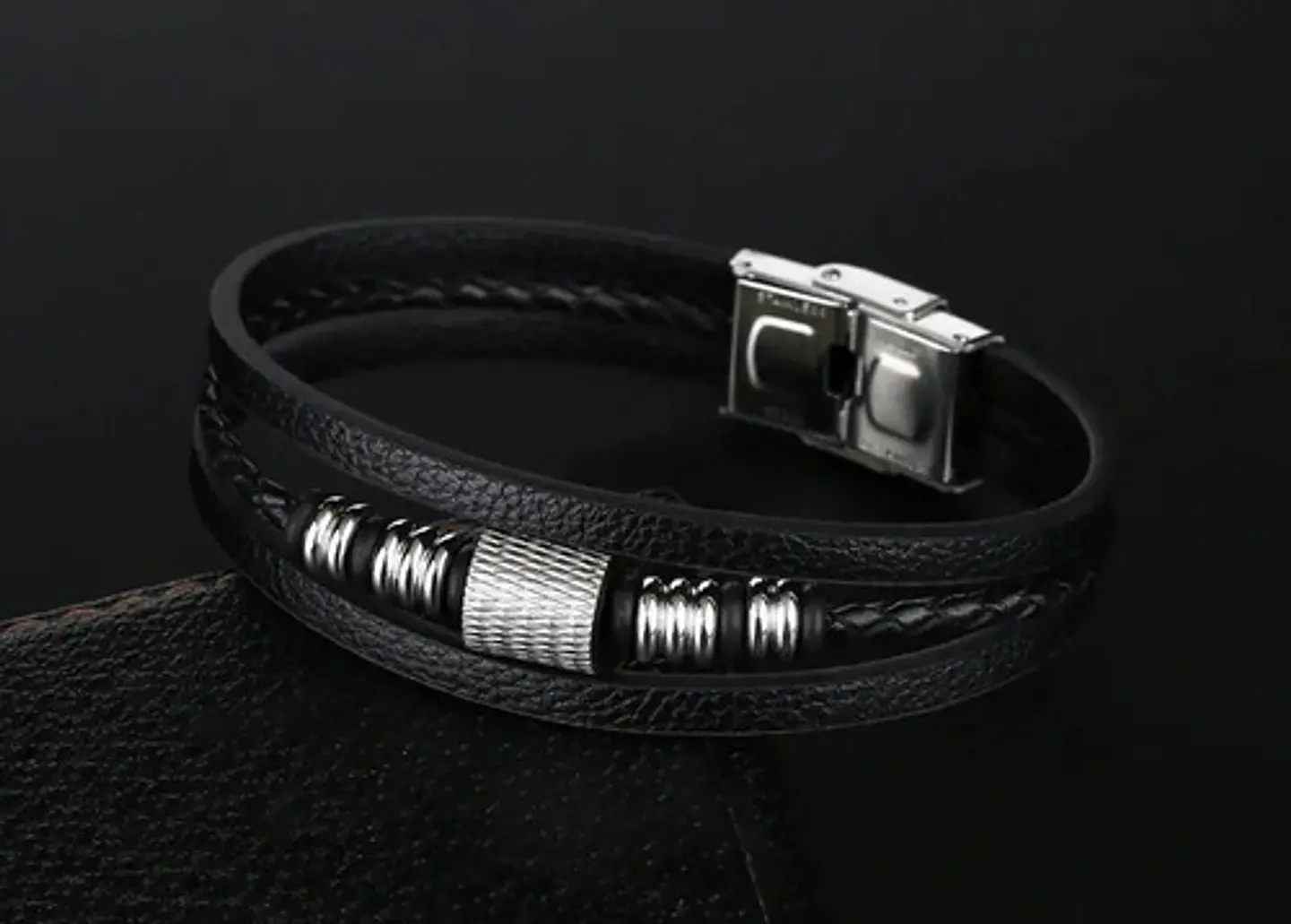 Pulsera Brazalete Manilla Acero Inoxidabl Color Plata Hombre 2