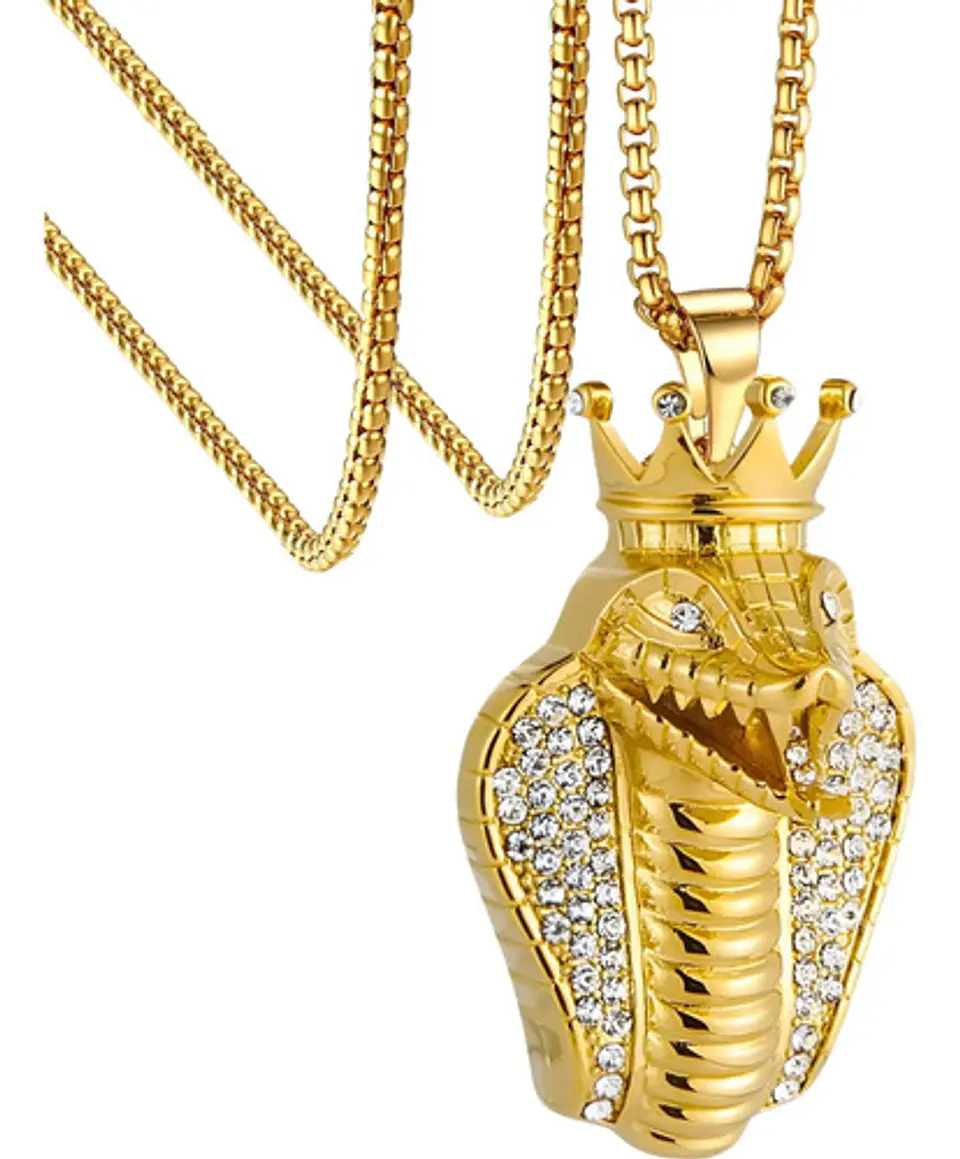 Collar Acero Inoxidable Color Oro Cobra Piedras Cz Hombre 1