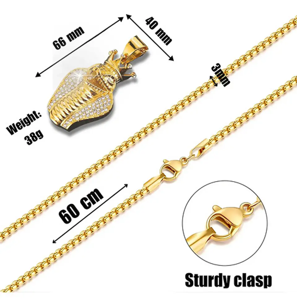 Collar Acero Inoxidable Color Oro Cobra Piedras Cz Hombre 8