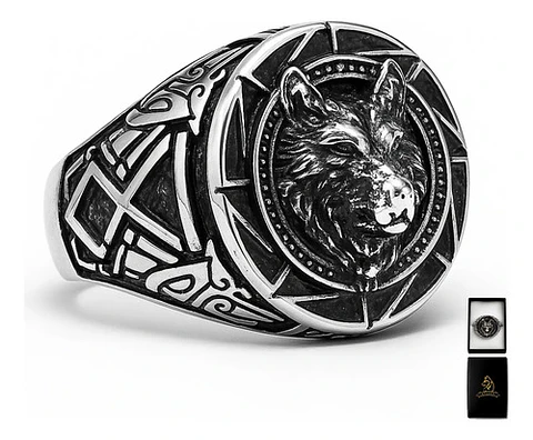 Anillo Vikingo Color Negro Guerrero Nórdico Soldado Hombre