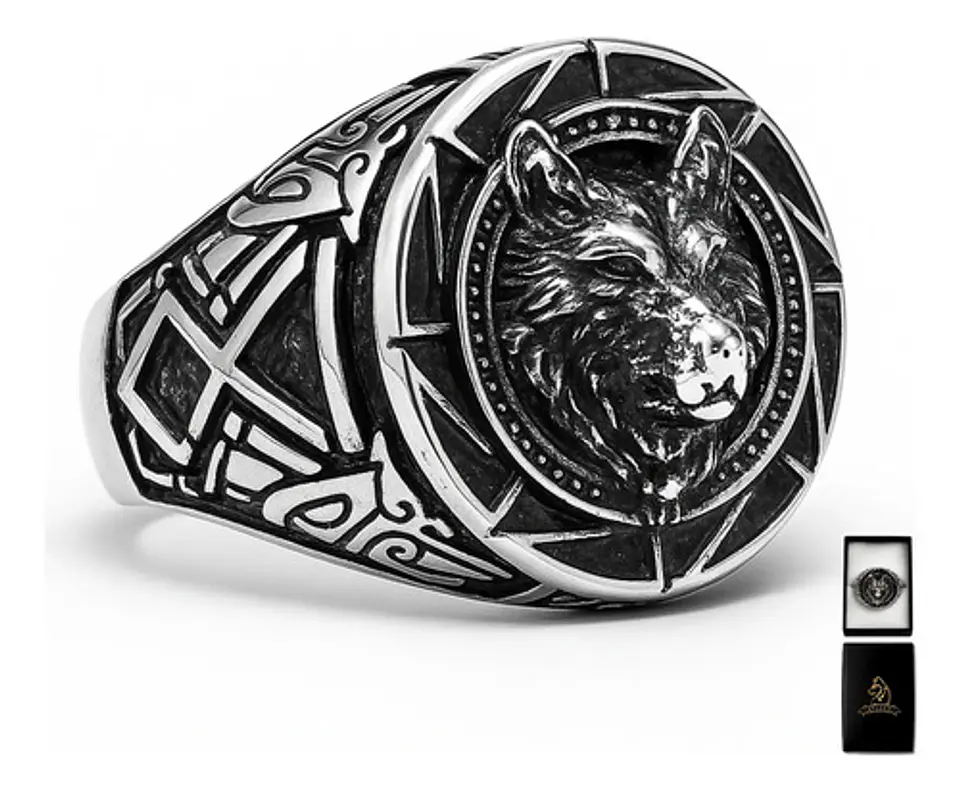 Anillo Vikingo Color Negro Guerrero Nórdico Soldado Hombre 1