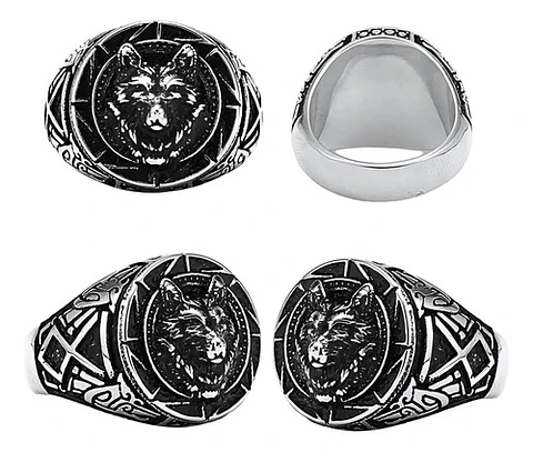Anillo Vikingo Color Negro Guerrero Nórdico Soldado Hombre
