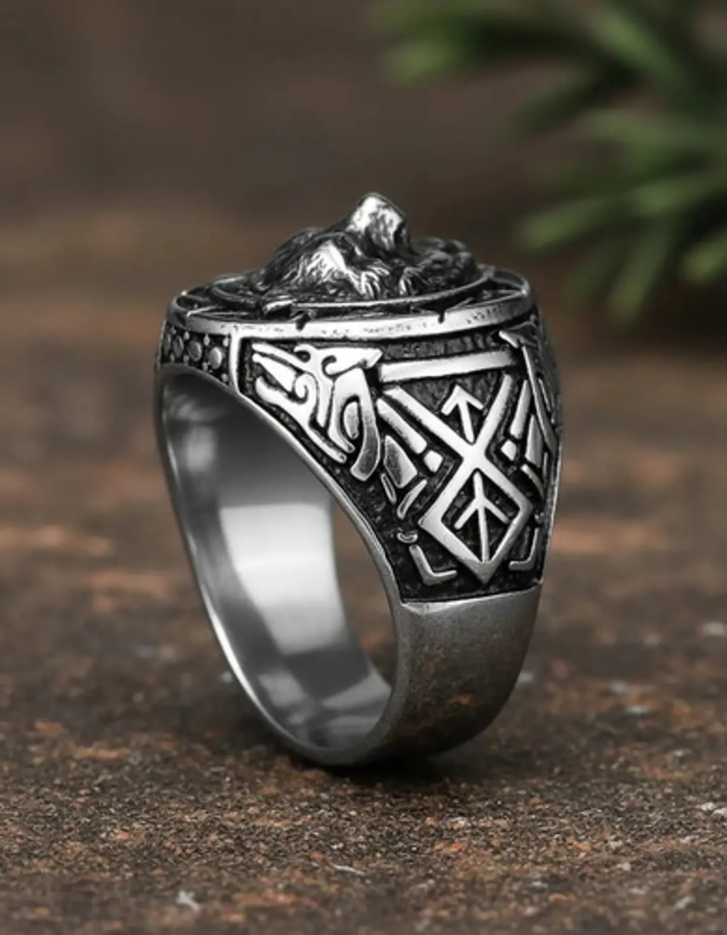 Anillo Vikingo Color Negro Guerrero Nórdico Soldado Hombre 5