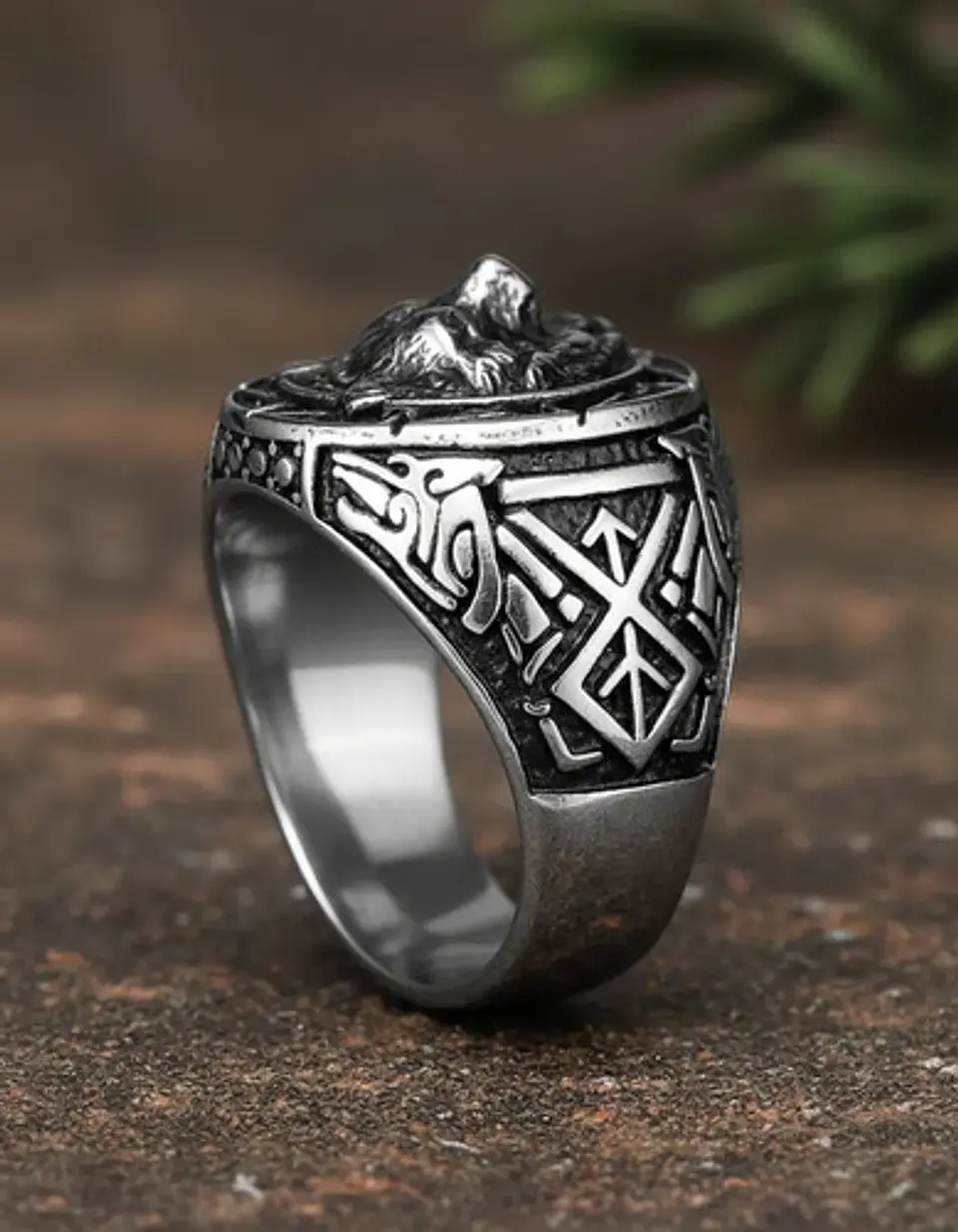 Anillo Vikingo Color Negro Guerrero Nórdico Soldado Hombre 5