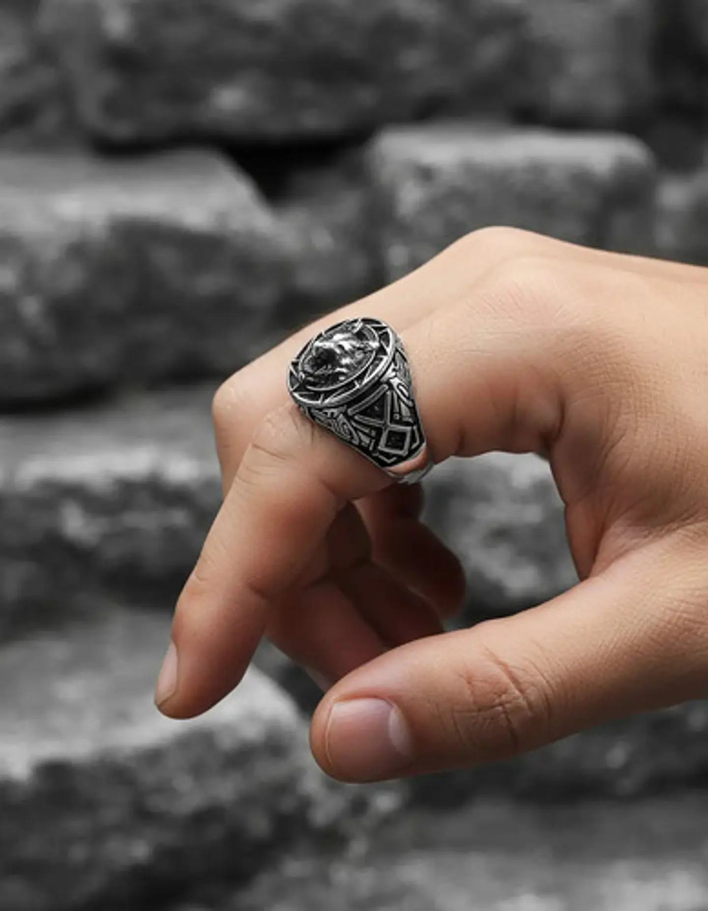 Anillo Vikingo Color Negro Guerrero Nórdico Soldado Hombre 8