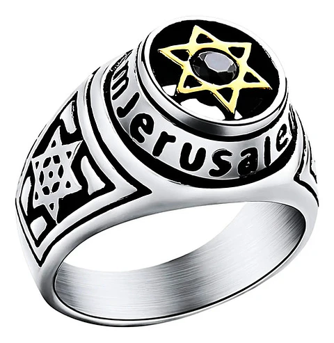Anillo Color Plata Estrella David Acero Inoxidable Hombre