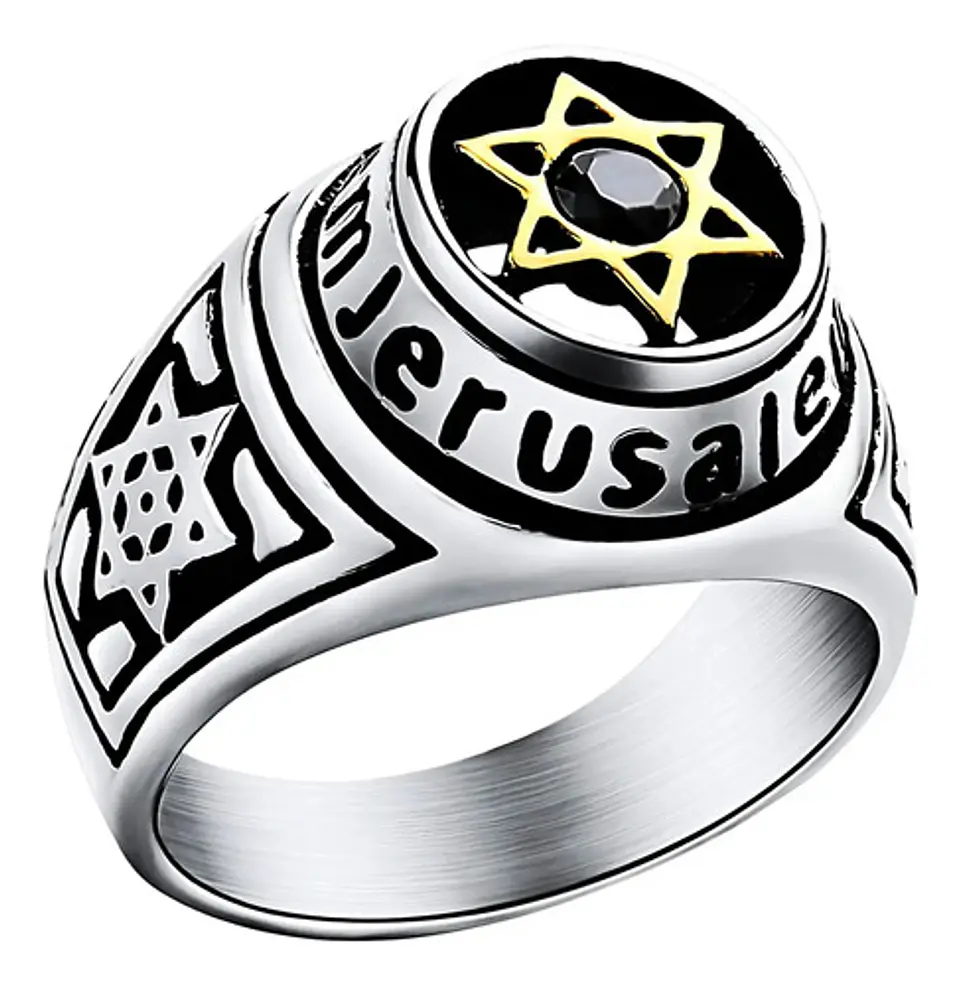Anillo Color Plata Estrella David Acero Inoxidable Hombre 1