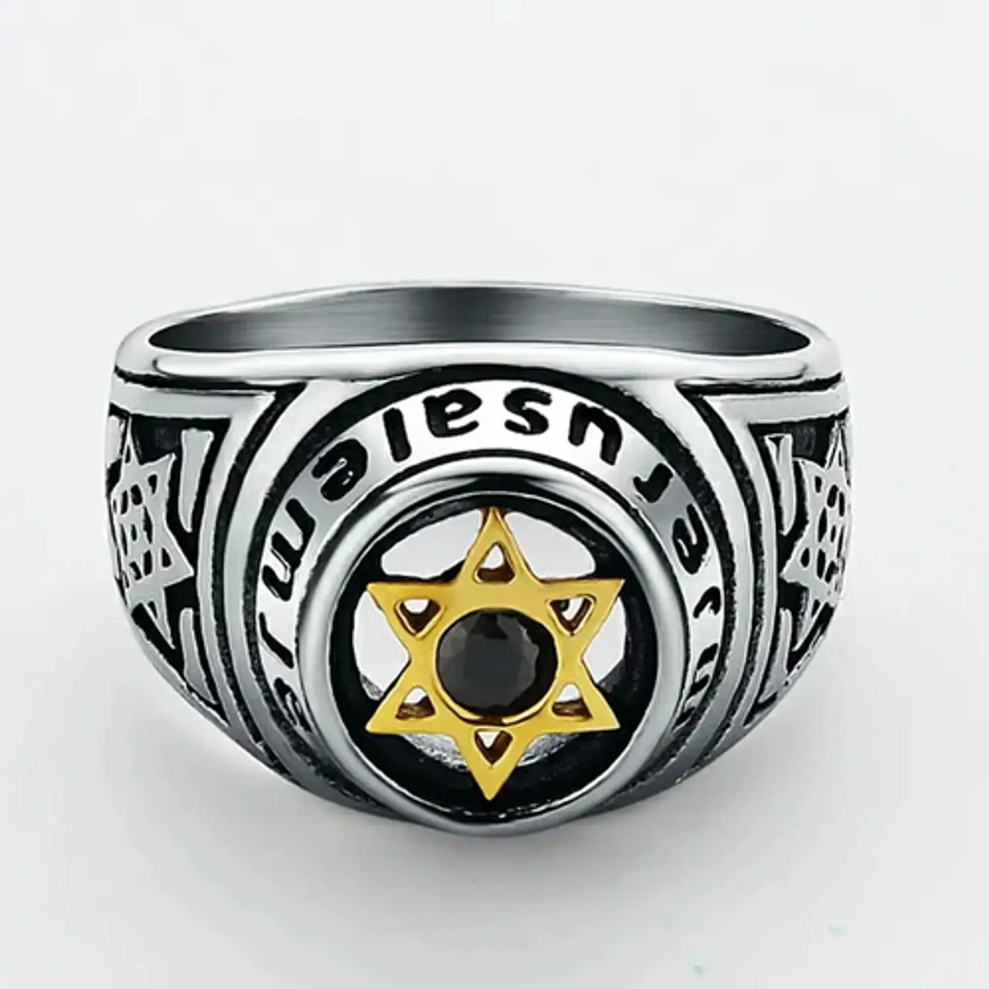 Anillo Color Plata Estrella David Acero Inoxidable Hombre 5