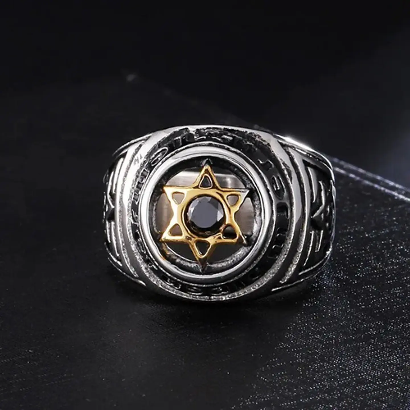 Anillo Color Plata Estrella David Acero Inoxidable Hombre 6