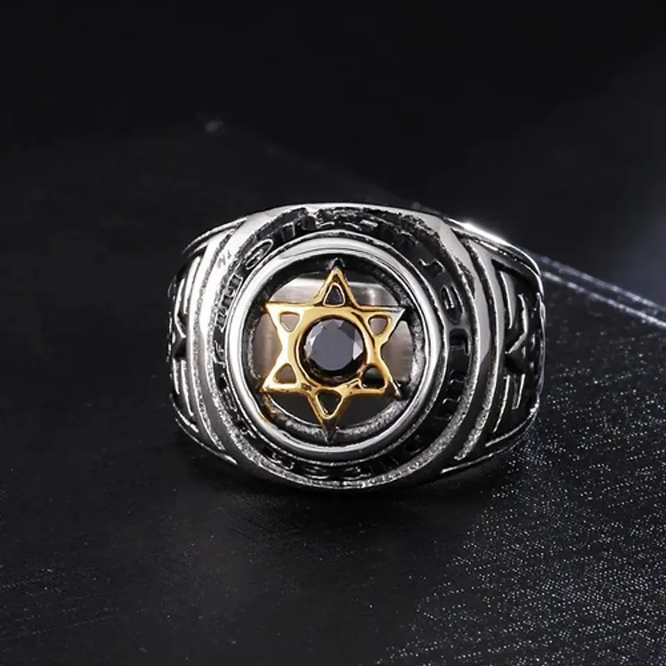 Anillo Color Plata Estrella David Acero Inoxidable Hombre 6