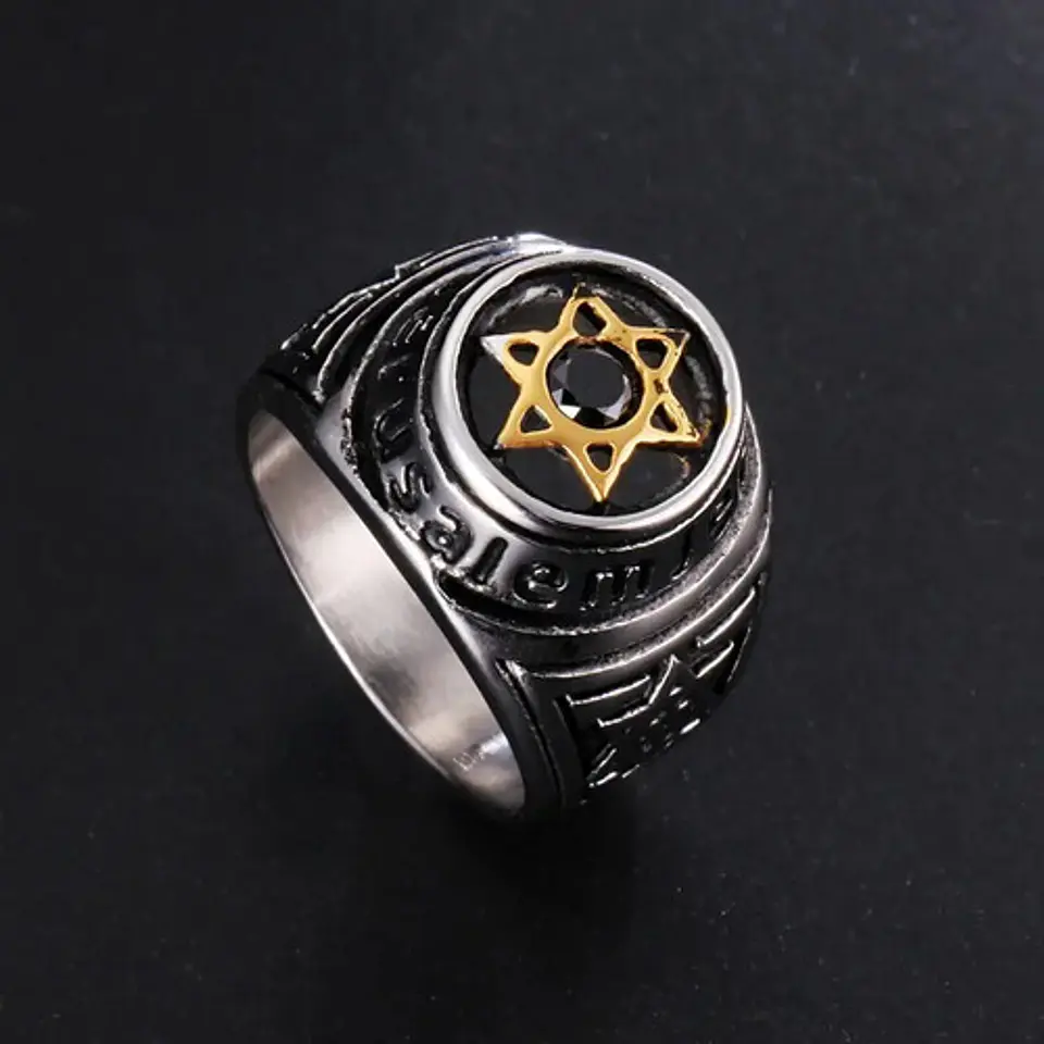 Anillo Color Plata Estrella David Acero Inoxidable Hombre 9