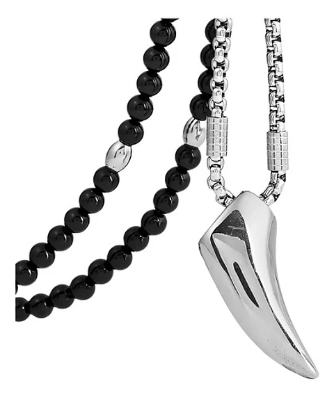 Collar Acero Inoxidable Color Plata Vikingo Lobo Para Hombre Plateado