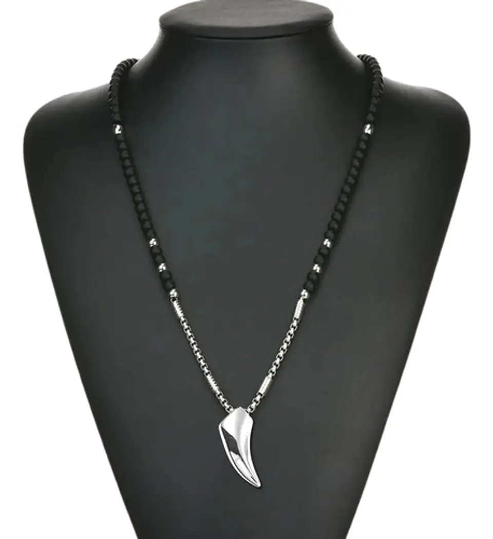 Collar Acero Inoxidable Color Plata Vikingo Lobo Para Hombre Plateado 6