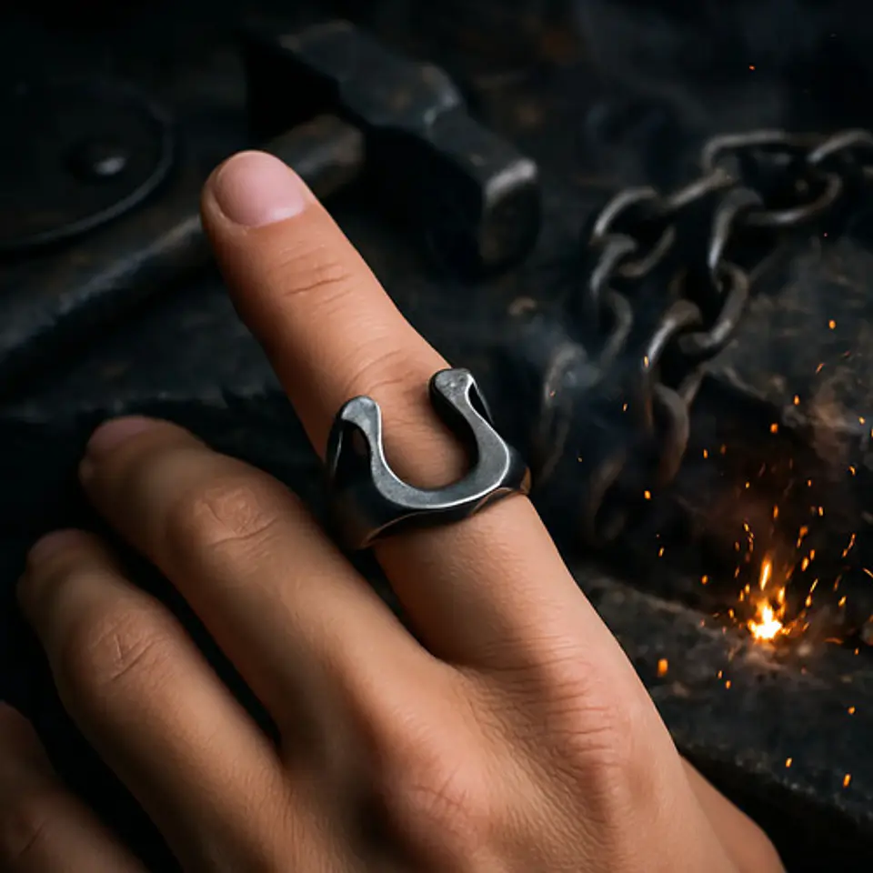 Anillo Hombre Forma De Herradura Caballo Acero Color Plata 9