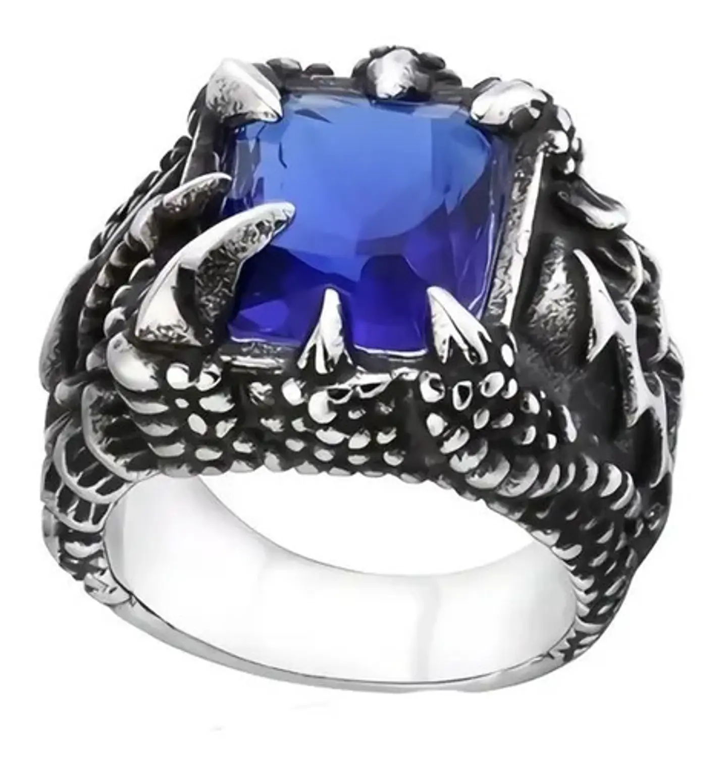 Anillo Piedra Azul Color Plata Acero Inoxidable Para Hombre 1