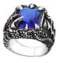 Anillo Piedra Azul Color Plata Acero Inoxidable Para Hombre - Miniatura 1