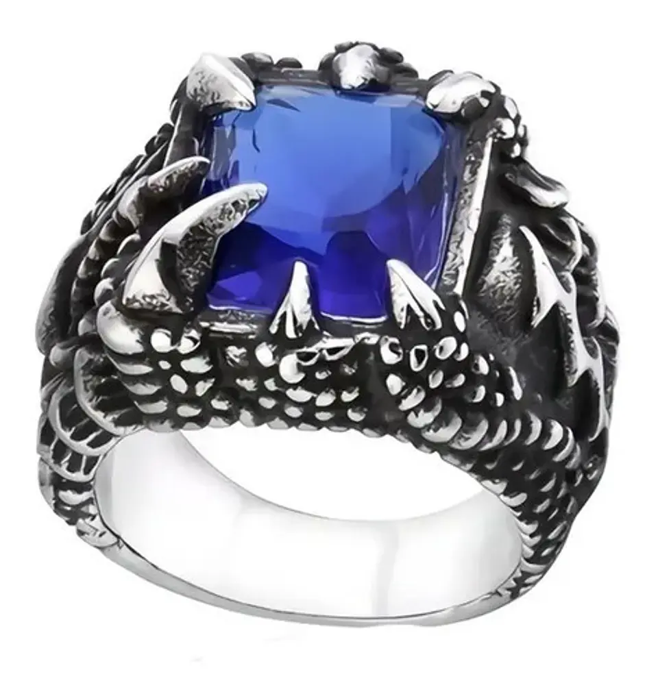 Anillo Piedra Azul Color Plata Acero Inoxidable Para Hombre 1