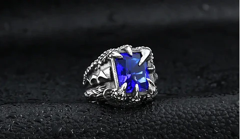 Anillo Piedra Azul Color Plata Acero Inoxidable Para Hombre