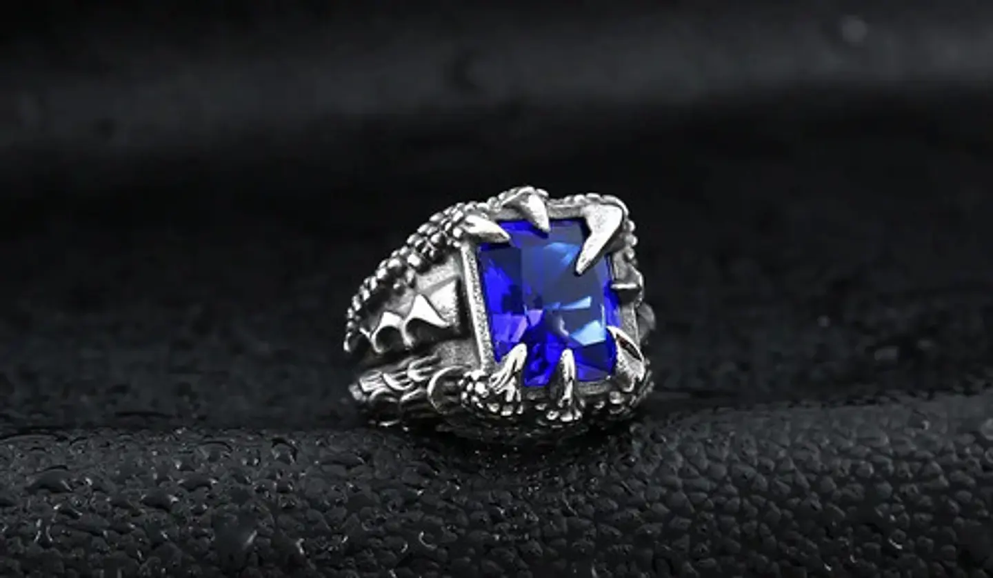 Anillo Piedra Azul Color Plata Acero Inoxidable Para Hombre 2