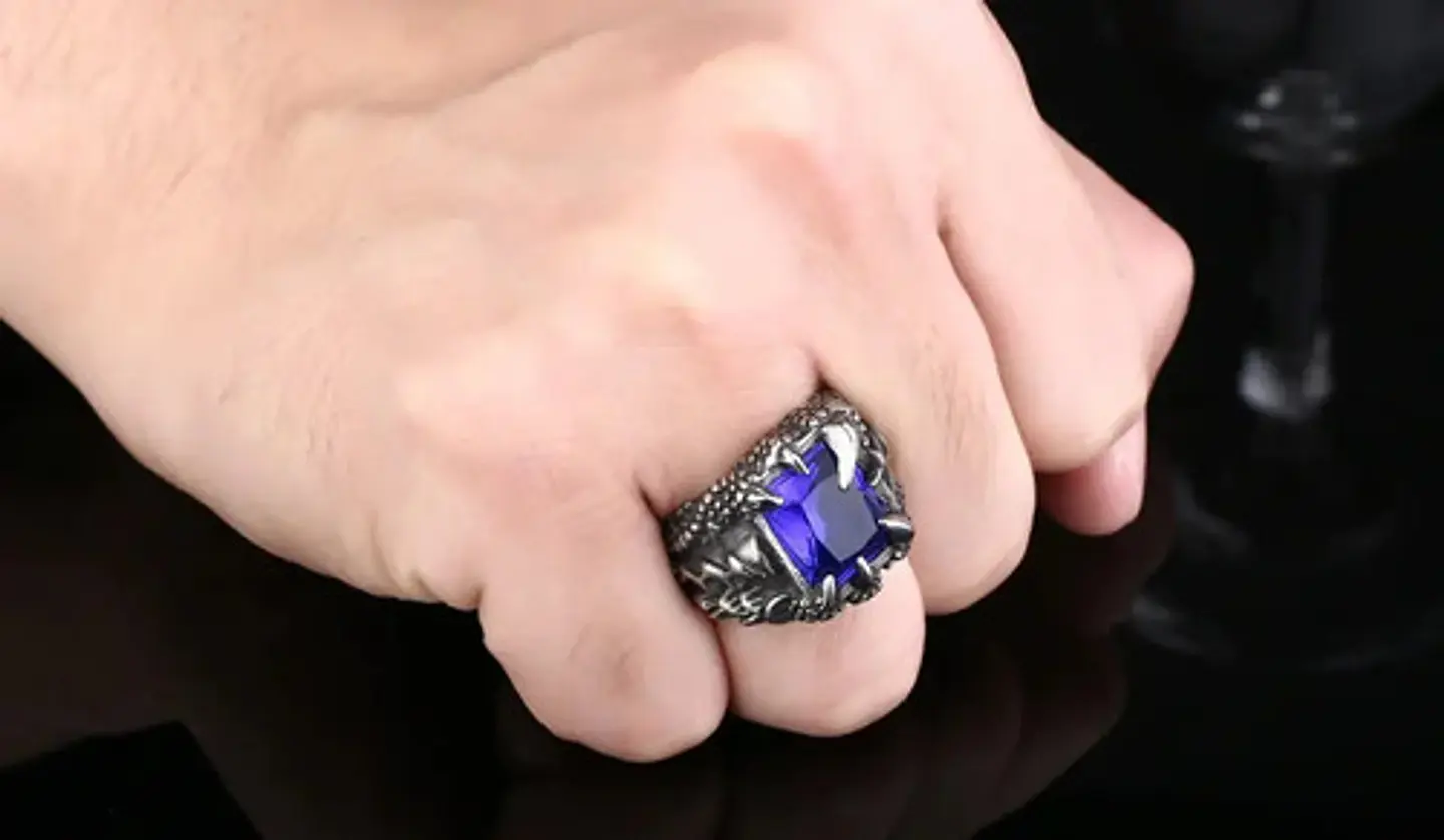 Anillo Piedra Azul Color Plata Acero Inoxidable Para Hombre 4