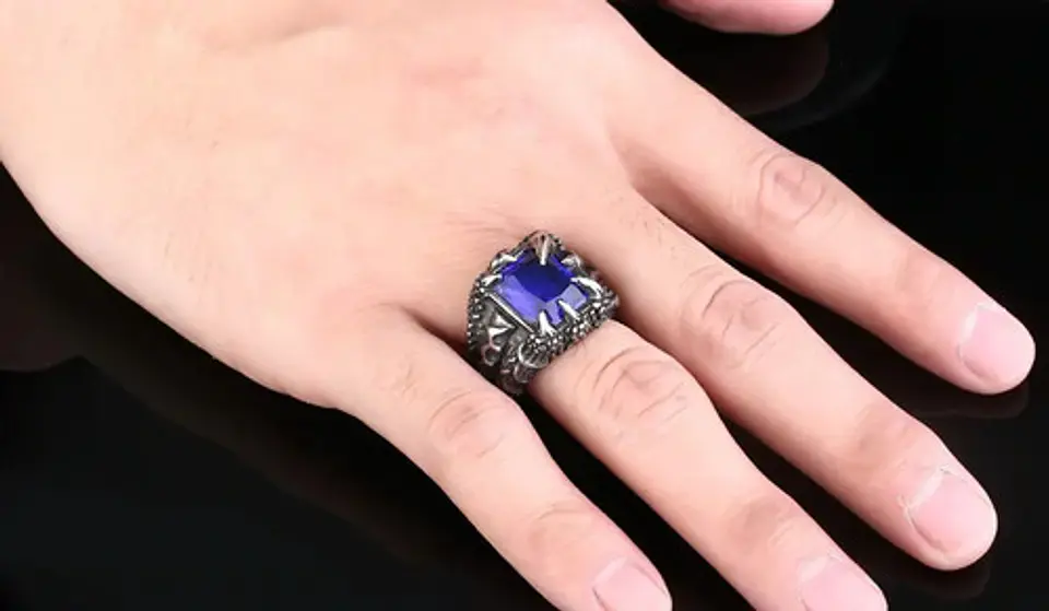 Anillo Piedra Azul Color Plata Acero Inoxidable Para Hombre 5