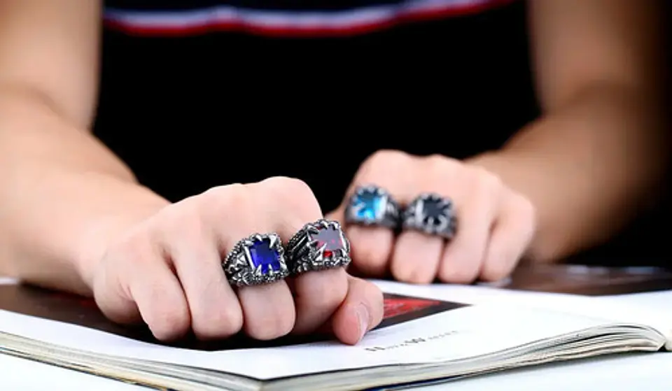 Anillo Piedra Azul Color Plata Acero Inoxidable Para Hombre 6