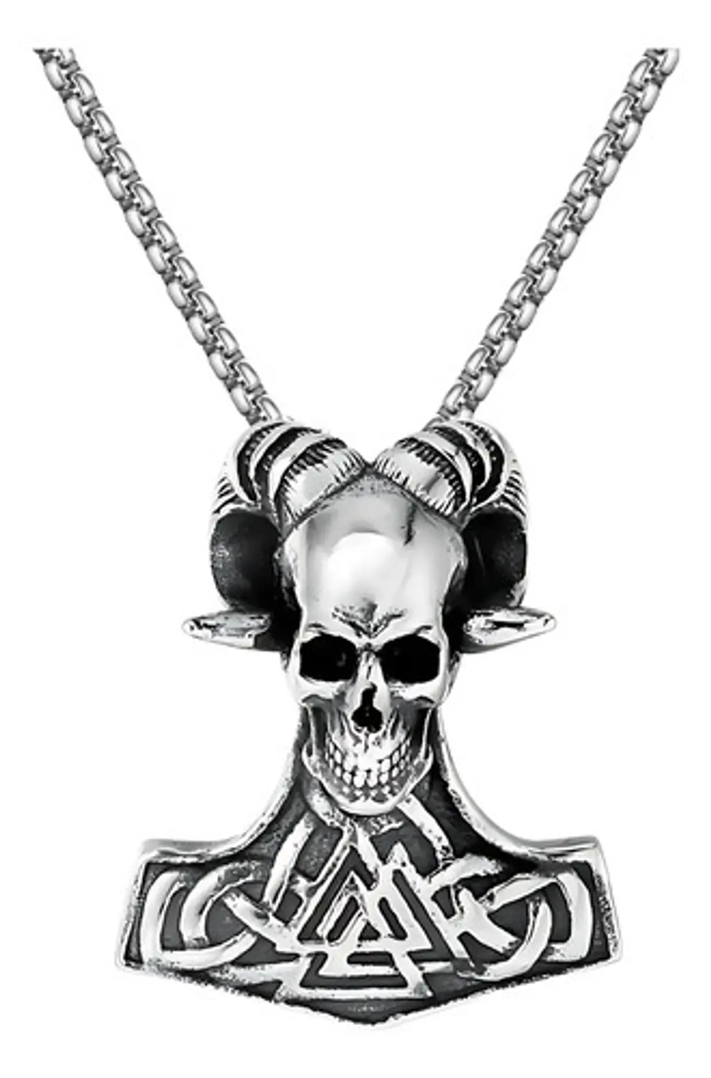 Collar Para Hombres Dije Cráneo Vikingo Martillo Color Plata Plateado 1