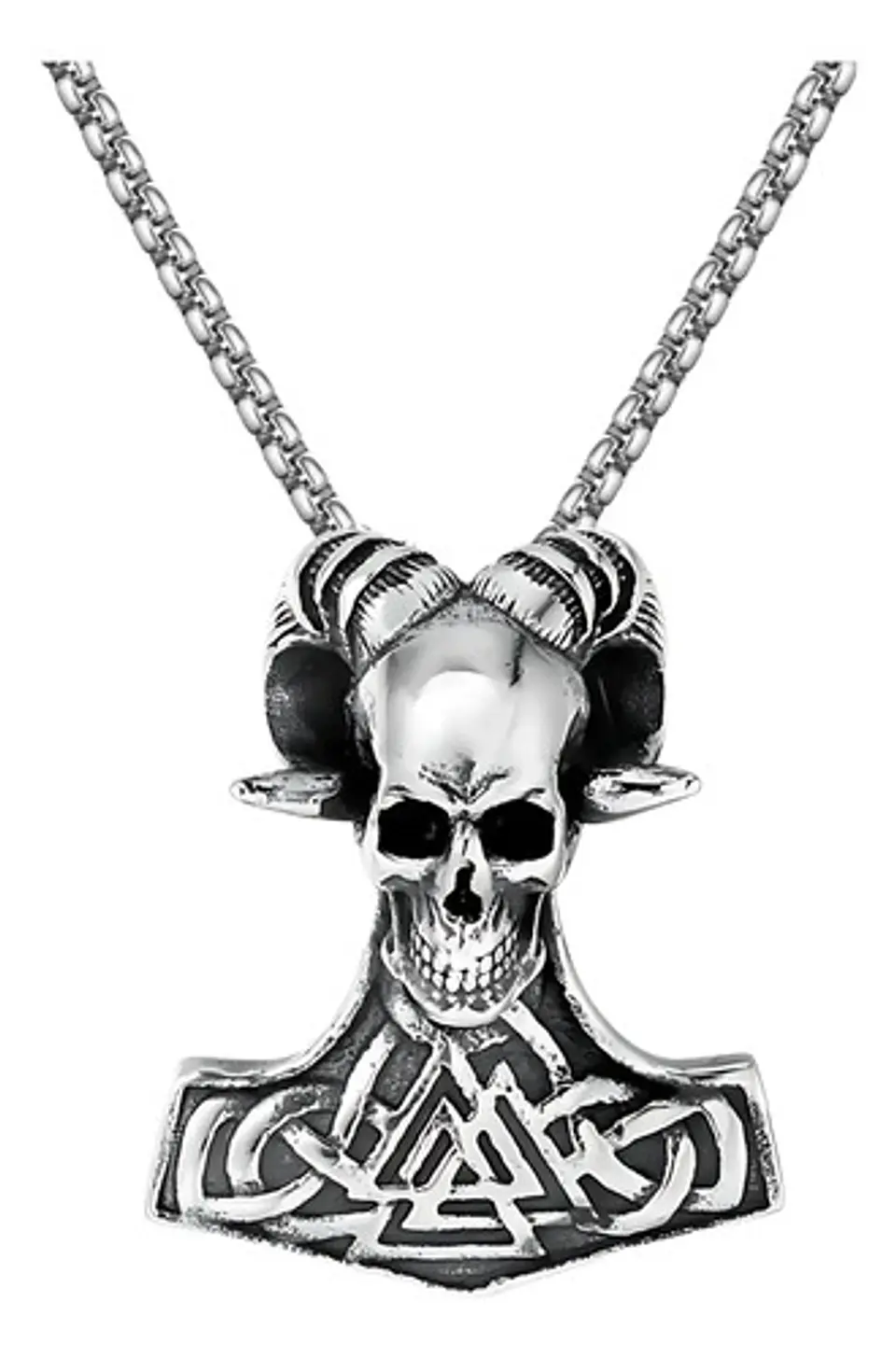 Collar Para Hombres Dije Cráneo Vikingo Martillo Color Plata Plateado 1
