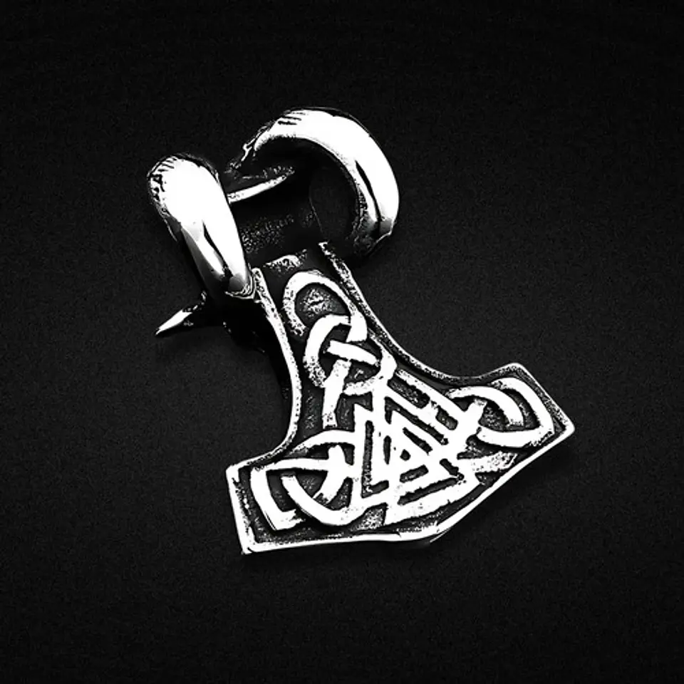 Collar Para Hombres Dije Cráneo Vikingo Martillo Color Plata Plateado 10