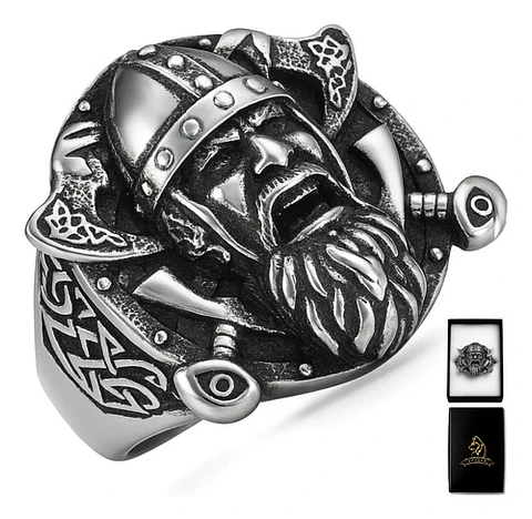 Anillo Acero Inoxidable Color Plata Nordico Vikingo Hombre