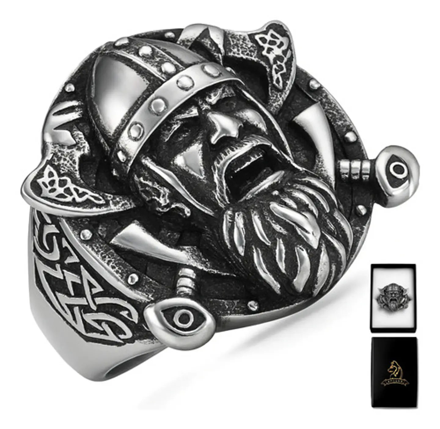Anillo Acero Inoxidable Color Plata Nordico Vikingo Hombre 1