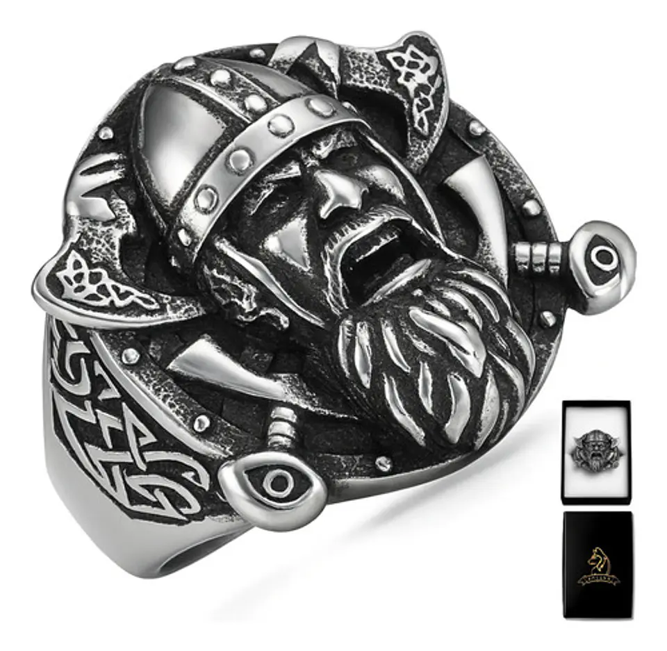 Anillo Acero Inoxidable Color Plata Nordico Vikingo Hombre 1