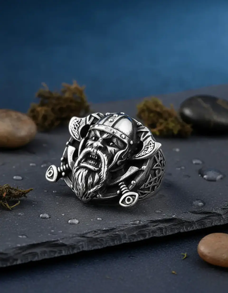 Anillo Acero Inoxidable Color Plata Nordico Vikingo Hombre 3