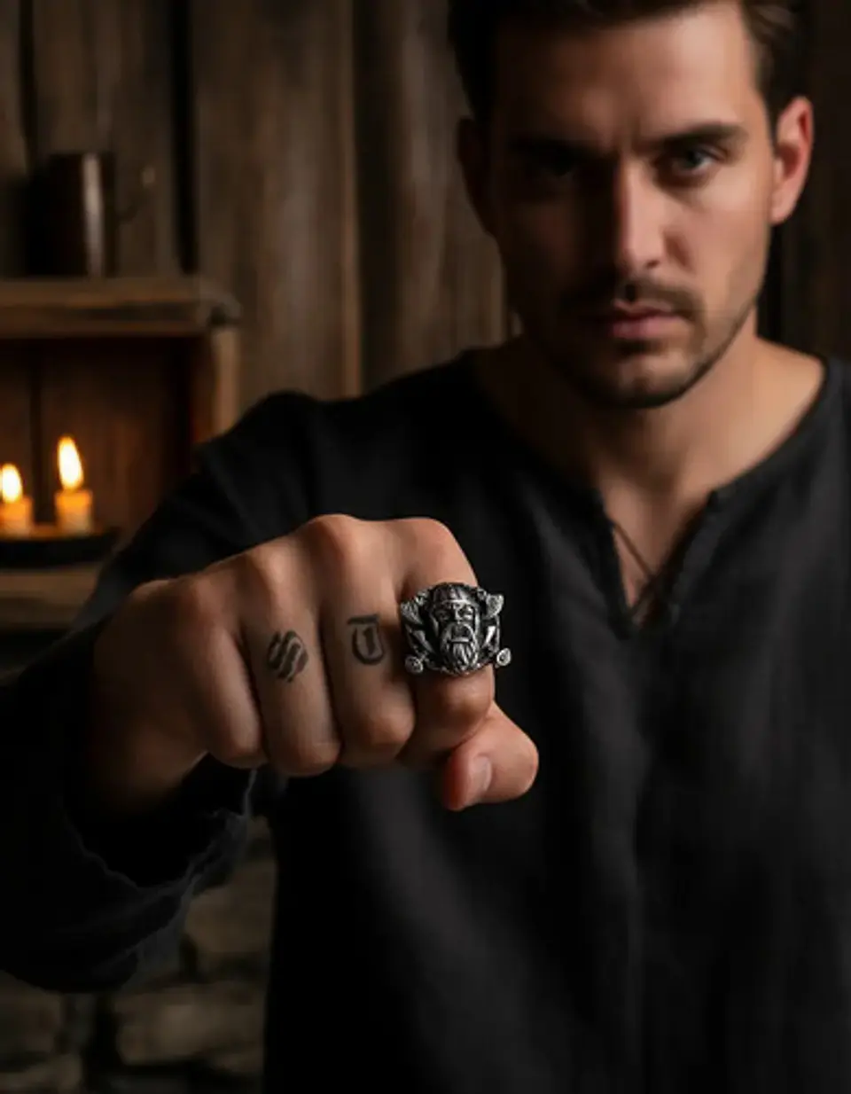 Anillo Acero Inoxidable Color Plata Nordico Vikingo Hombre 10