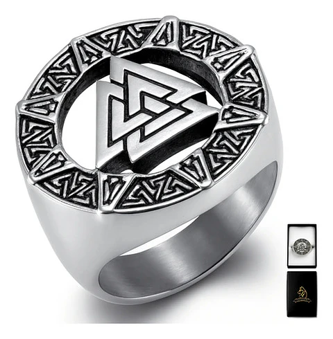 Anillo Acero Inoxidable Color Plata Triangulo Vikingo Hombre