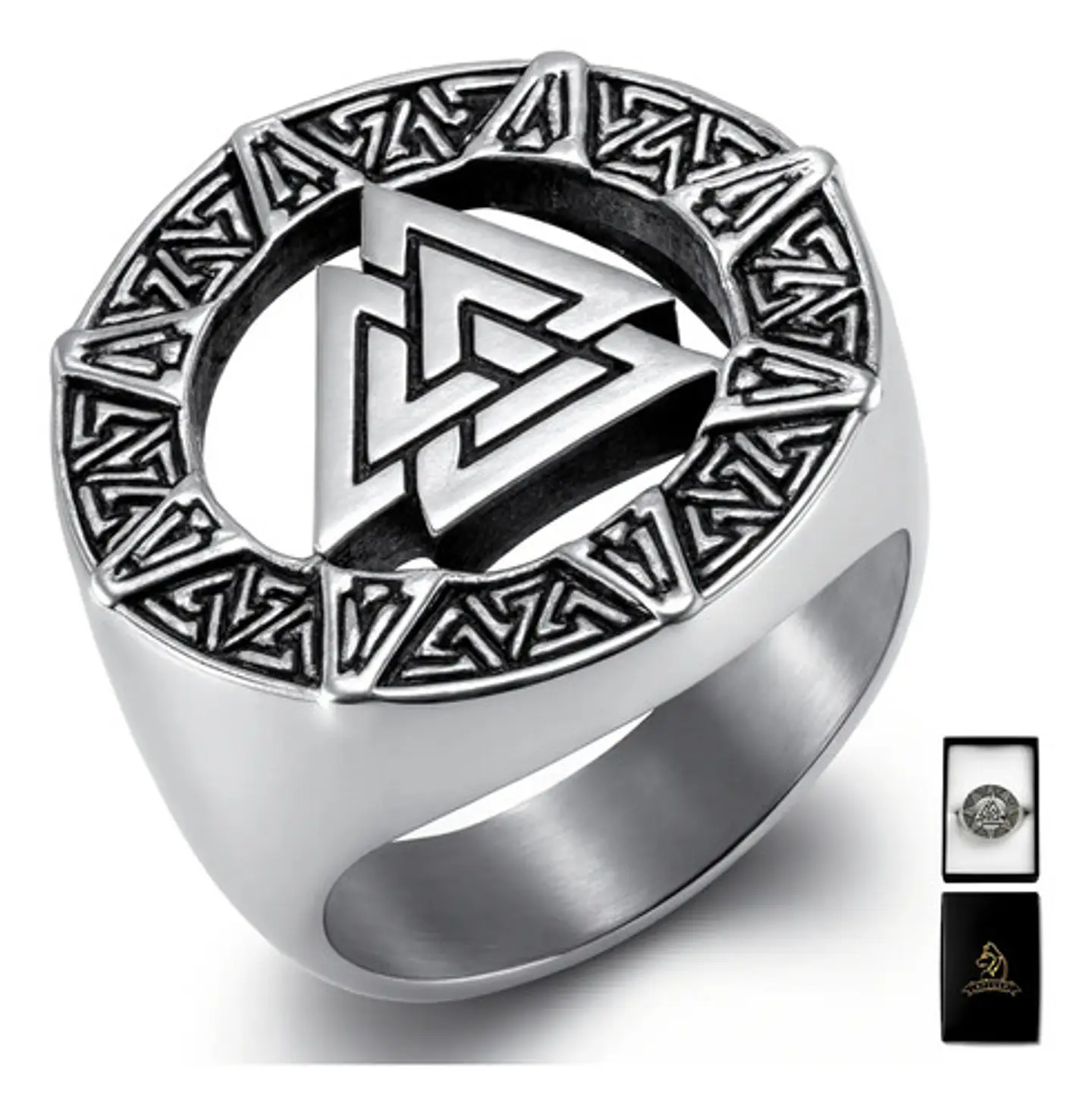 Anillo Acero Inoxidable Color Plata Triangulo Vikingo Hombre 1
