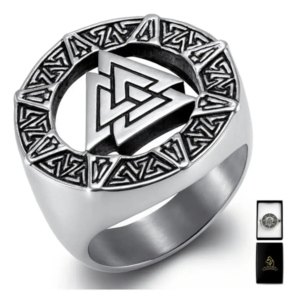 Anillo Acero Inoxidable Color Plata Triangulo Vikingo Hombre 1