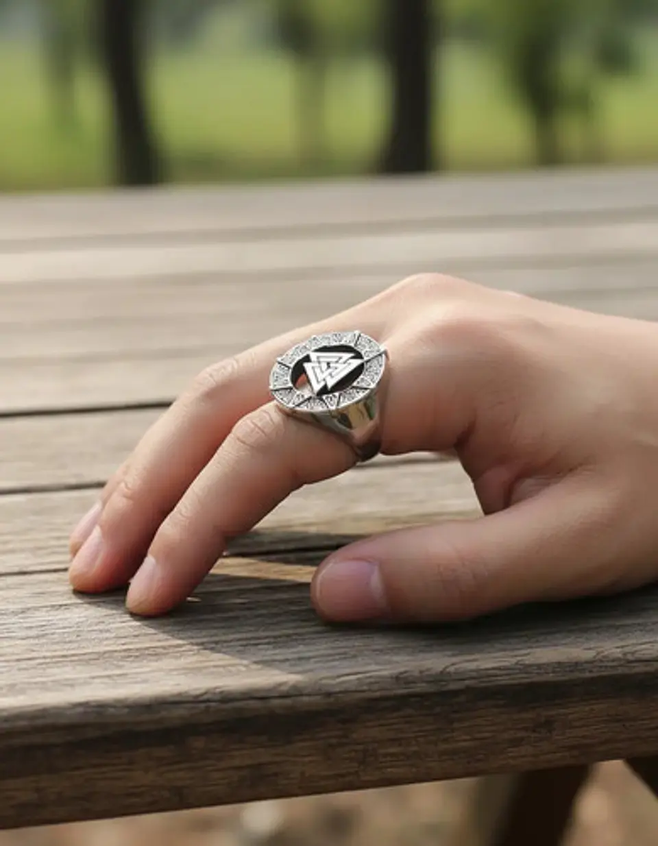 Anillo Acero Inoxidable Color Plata Triangulo Vikingo Hombre 2